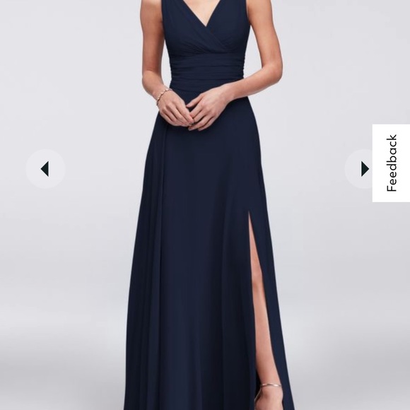 white christmas dresses Wedtrend Dark Navy A Line V Neck Floor Length Long Chiffon Bridesmaid Dress with Slit Wedding Party Dress, Dark Navy / US24W